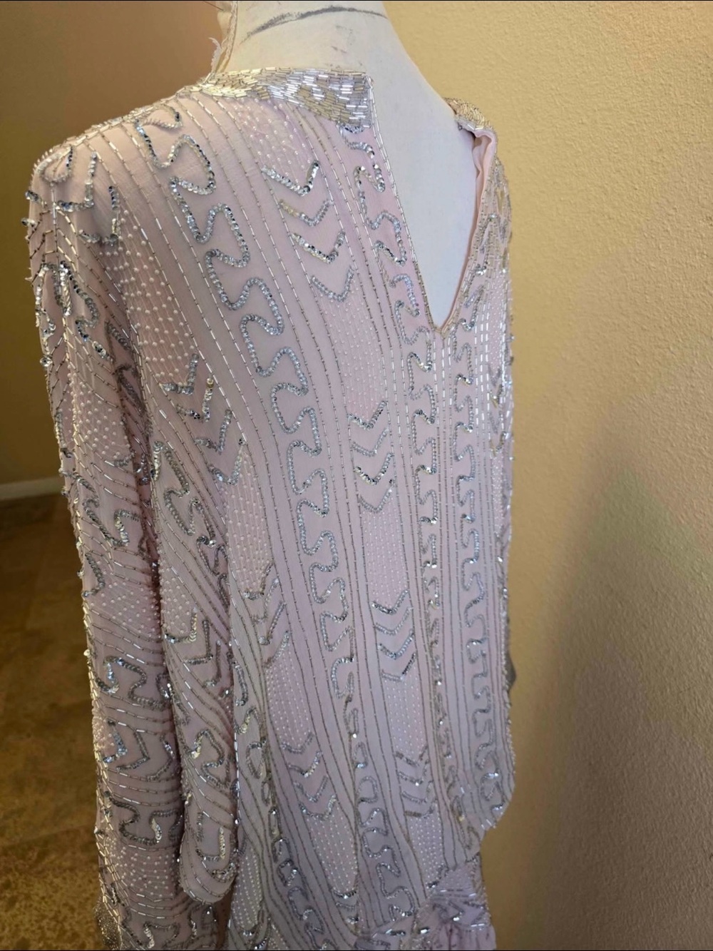 Vintage Judith Ann for Andie & Barbara Pink Silk Beaded Drop Waist Dress Small - Picture 7 of 8